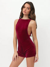 Encorlor Red Velvet Strappy Sexy Backless Romper